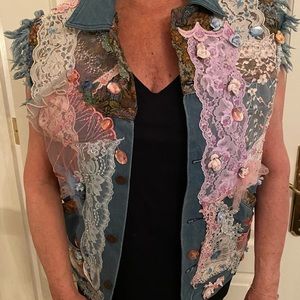 Handmade Jean Demin Jewelled Flower Vest